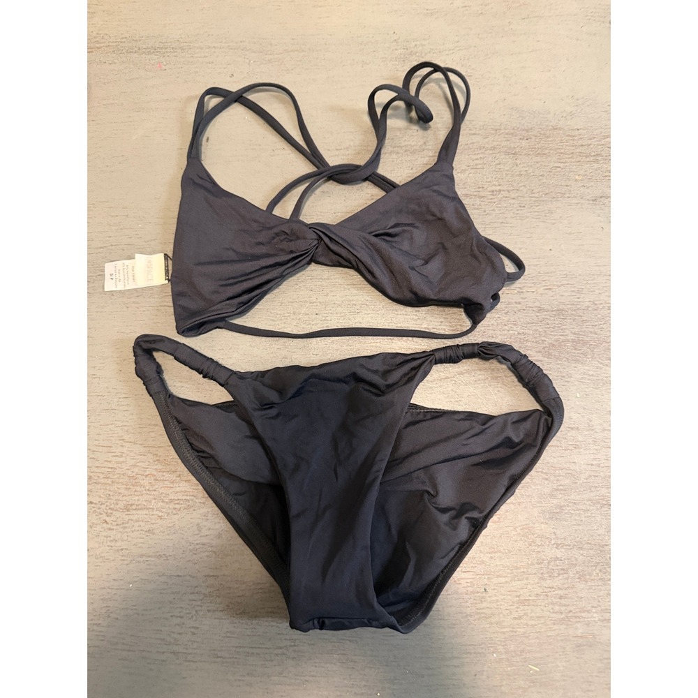 L*Space Black Twist Front Bralette Bikini Set Full Cut Bottoms Small P S/P